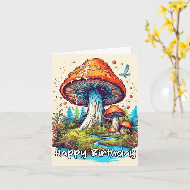 Carte Joyeux Anniversaire Fruit Forêt Champignons (Fleur jaune)