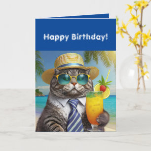 Carte Joyeux anniversaire Funny Cool Cat Mai Tai