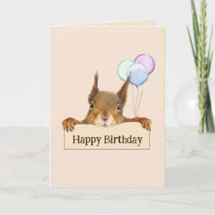 Carte Joyeux Anniversaire Funny Squirrel Balloon Texte P