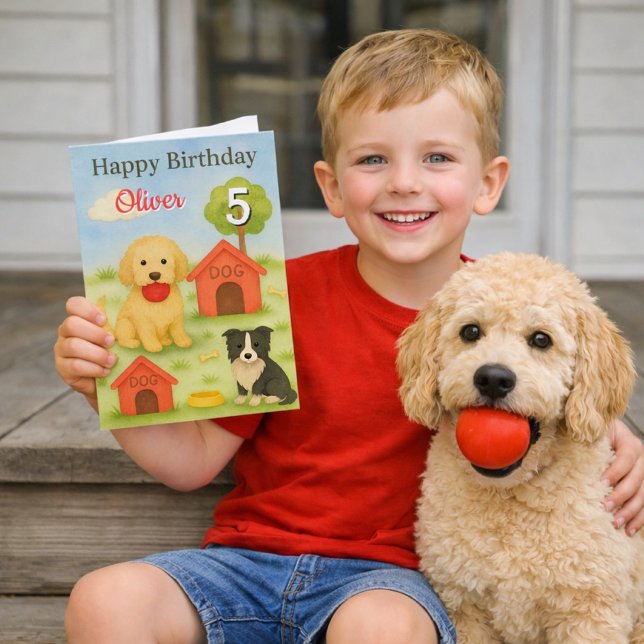 Carte Joyeux Anniversaire Garçon 5 Ans / Chiots Mignons  (Créateur téléchargé)