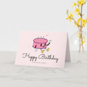 Carte Joyeux Anniversaire Gâteau Rose Rétro Vintag