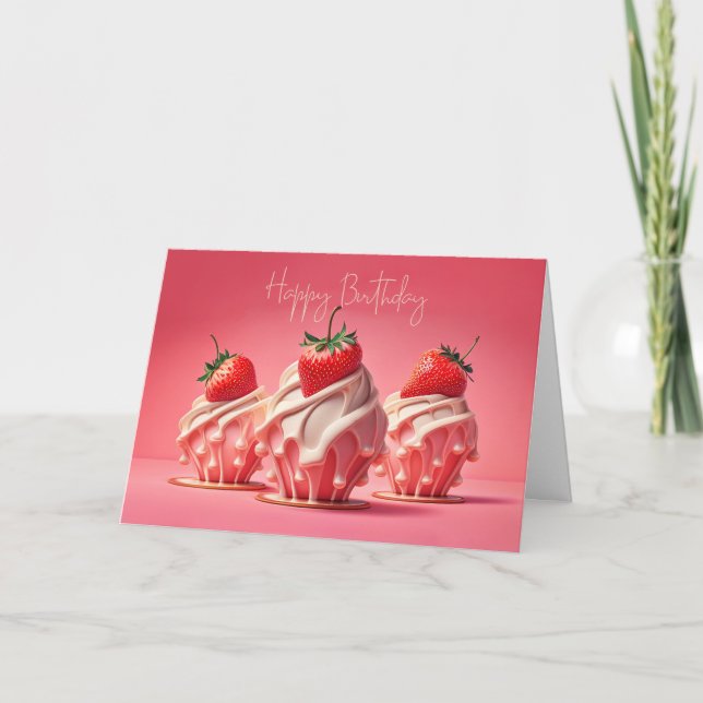 Carte Joyeux Anniversaire Gâteaux aux Fraises (Devant)