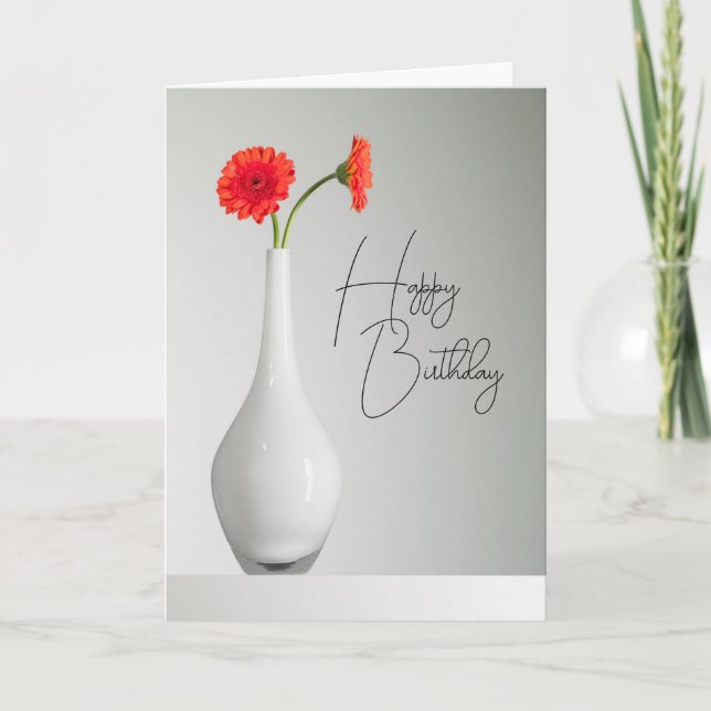 Carte Joyeux Anniversaire | Gerbera Orange en Vase (Devant)