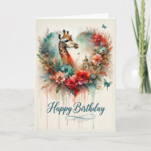 Joyeux Anniversaire Girafe Aquarelle Floral