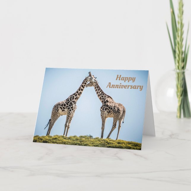 Carte Joyeux anniversaire Giraffes romantiques embrasser (Devant)