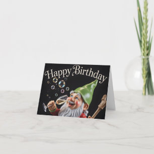 Carte "Joyeux Anniversaire" Gnome avec Champagne et Bull