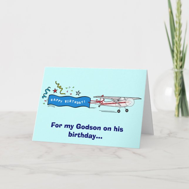 Carte Joyeux anniversaire Godson Avion (Devant)