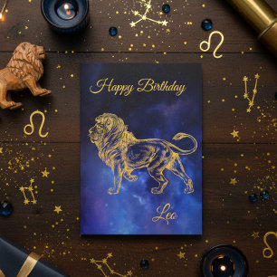 Carte Joyeux anniversaire Gold Leo Zodiac Horoscope Nebu