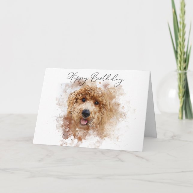 Carte Joyeux Anniversaire Golden Doodle Cavapoo (Devant)