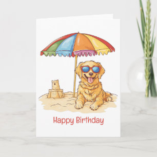Carte Joyeux Anniversaire Golden Retriever Beach Chien