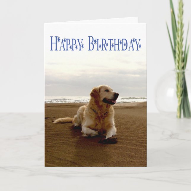 Carte Joyeux Anniversaire Golden Retriever Chien chiot (Devant)