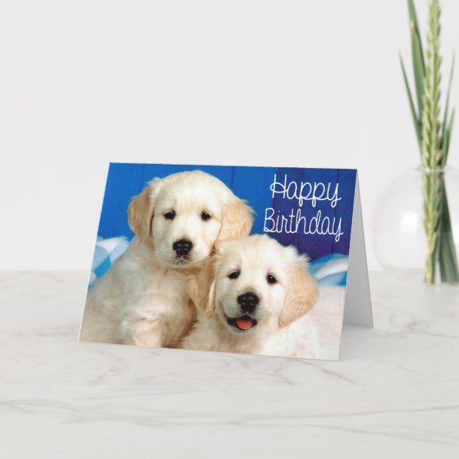 Carte Joyeux Anniversaire Golden Retriever Chien chiot (Devant)