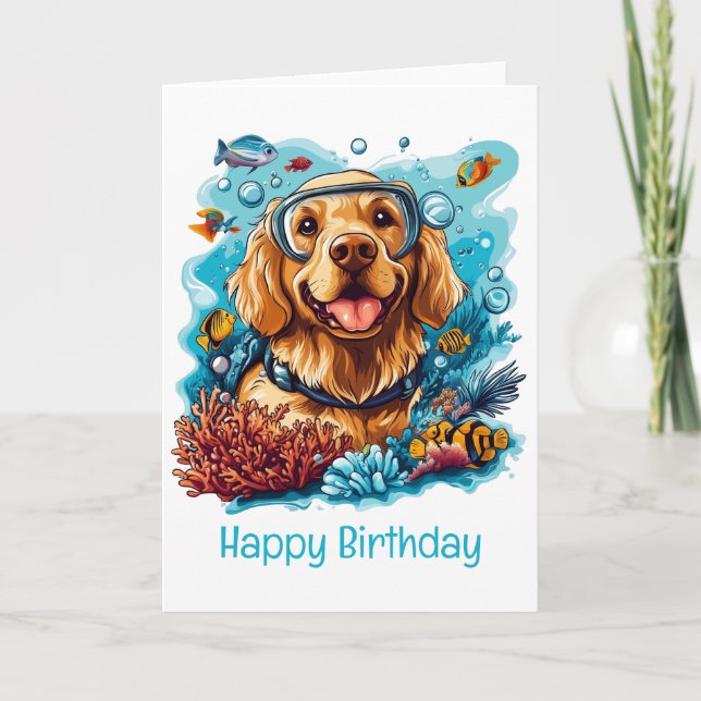Carte Joyeux Anniversaire Golden Retriever Chien Snorkel (Devant)