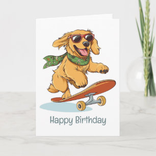 Carte Joyeux anniversaire Golden Retriever Dog Skateboar