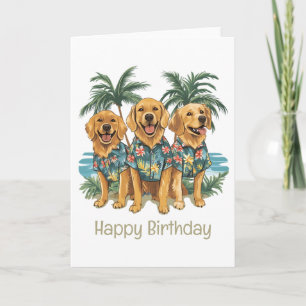 Carte Joyeux anniversaire Golden Retriever Dogs Hawaiian