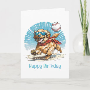 Carte Joyeux Anniversaire Golden Retriever Jouant Au Bas
