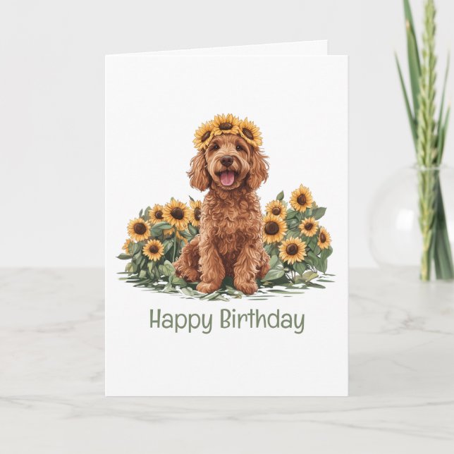 Carte Joyeux Anniversaire Goldendoodle Chien Tournesol C (Devant)