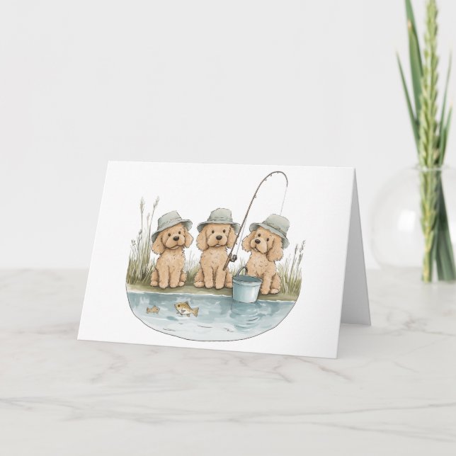 Carte Joyeux Anniversaire Goldendoodle Chiens Pêche (Devant)