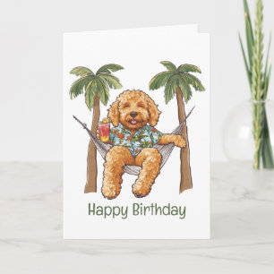 Carte Joyeux Anniversaire Goldendoodle en Haut Hawaïen
