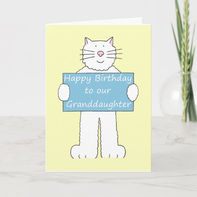Carte Joyeux Anniversaire grand-fille dessin chat blanc (Devant)