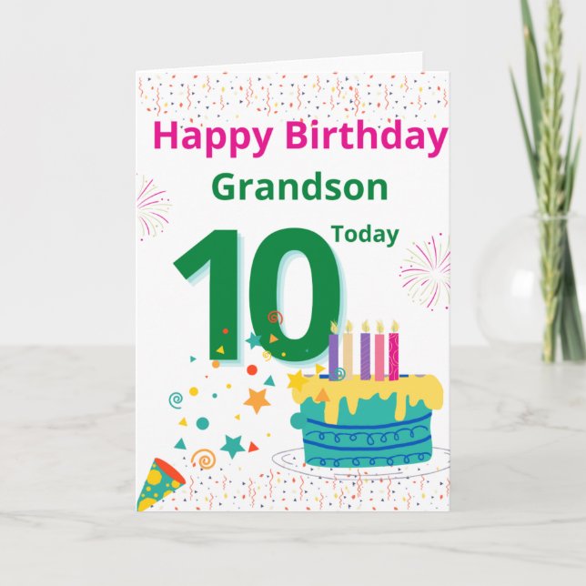 Carte Joyeux anniversaire grand-fils - 10 aujourd'hui (Devant)