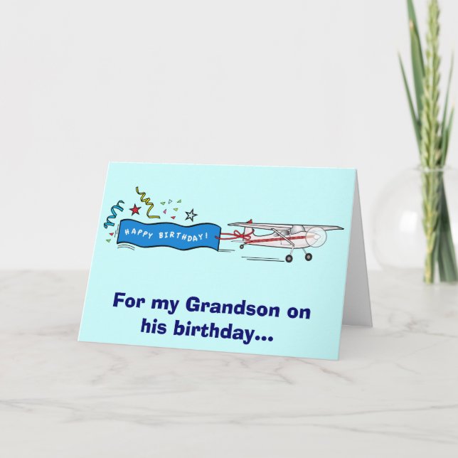 Carte Joyeux anniversaire Grand-fils avion (Devant)