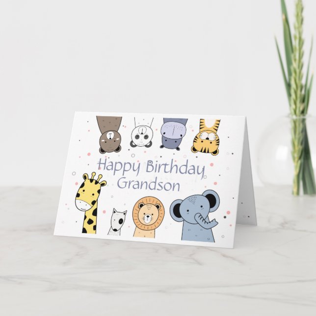 Carte Joyeux Anniversaire Grand-fils Fun Animaux mignons (Devant)