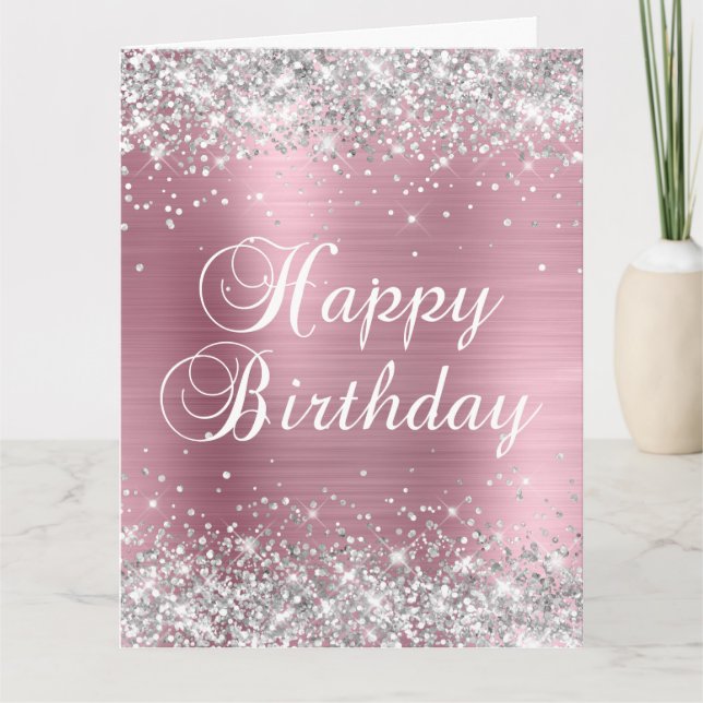 Carte Joyeux Anniversaire Grand Format Paillettes Argent (Devant)