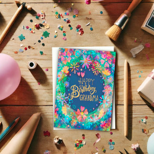 Carte Joyeux anniversaire grand-mère belle florale tenda