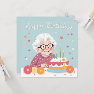 Carte Joyeux Anniversaire Grand-mère Coeurs et gâteau pa