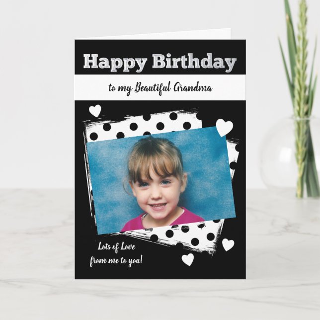 Carte Joyeux anniversaire grand-mère noir et blanc photo (Devant)