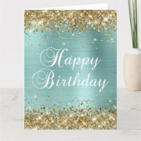 Joyeux Anniversaire Grand Pailleté Or Turquoise Cl