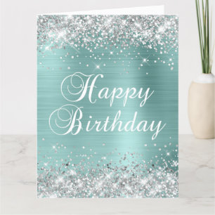 Carte Joyeux Anniversaire Grand Pailleté Turquoise Clair
