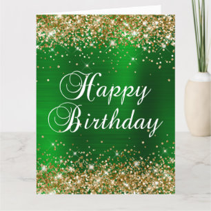 Carte Joyeux Anniversaire Grand Paillettes Dorées Vert F