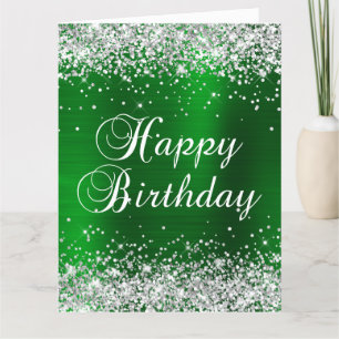 Carte Joyeux Anniversaire Grand Paillettes Vertes Argent
