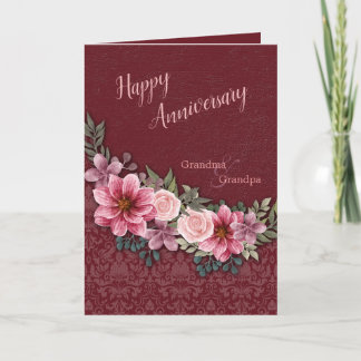 Carte Joyeux Anniversaire Grand-parents Rouge Rose Damas