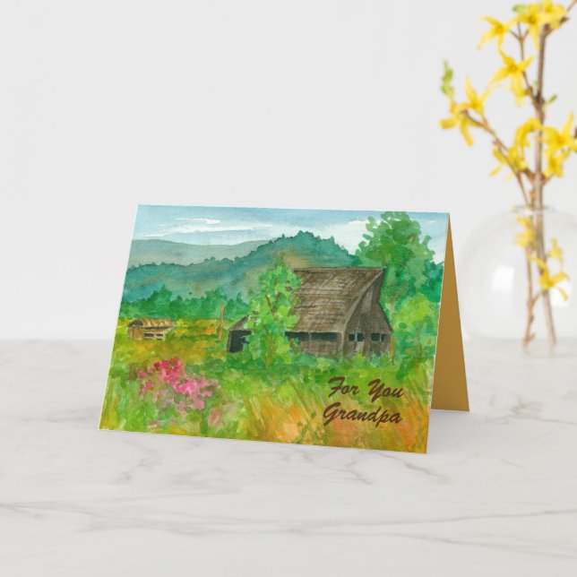 Carte Joyeux Anniversaire Grand-père Gran ferme champs R (Fleur jaune)