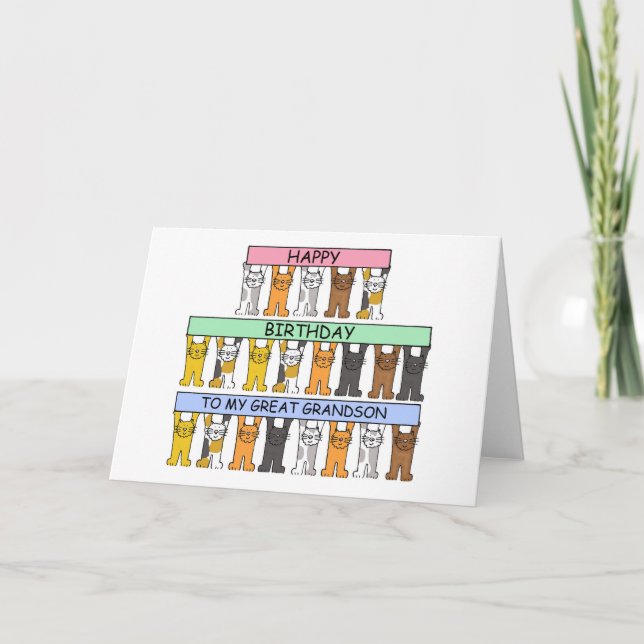 Carte Joyeux Anniversaire Grand Petit-fils Cartoon Chats (Devant)