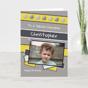 Carte Joyeux anniversaire Grandson gris et jaune photo