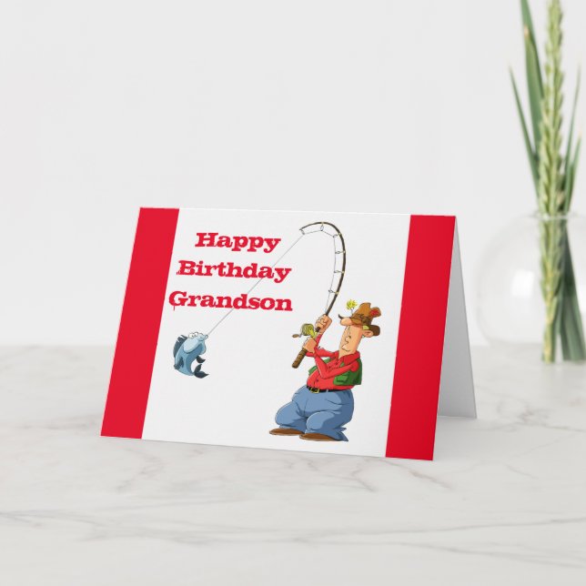 CARTE JOYEUX ANNIVERSAIRE **GRANDSON** HUMOUR DE PÊCHE (Devant)