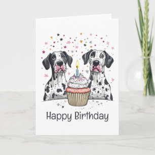 Carte Joyeux anniversaire Great Dane Dogs Cupcake
