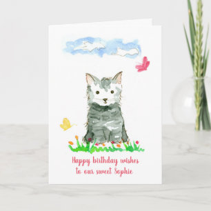 Carte Joyeux anniversaire Grey Kitten Nom personnalisé
