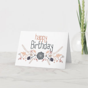 Carte Joyeux Anniversaire gris bleu Pêche Floral Motif