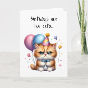 Carte Joyeux Anniversaire Grumpy Chat Blue Bow Cravate B
