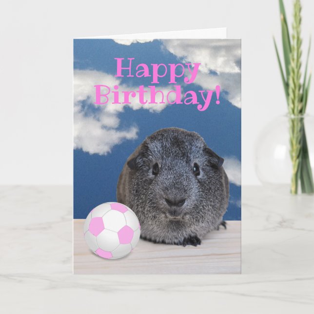 Carte Joyeux Anniversaire Guinée Cochon rose blanc balle (Devant)