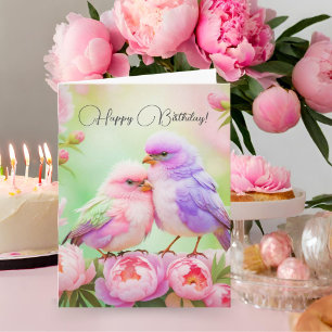 Carte Joyeux Anniversaire Harmonie Pastel : Oiseaux Chan