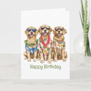 Carte Joyeux Anniversaire Hawaïen Golden Retriever Dogs