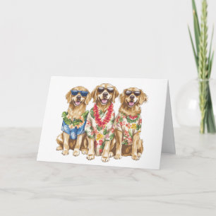 Carte Joyeux Anniversaire Hawaïen Golden Retriever Dogs