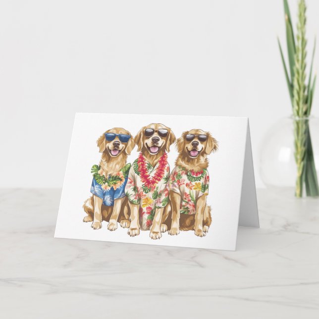 Carte Joyeux Anniversaire Hawaïen Golden Retriever Dogs (Devant)