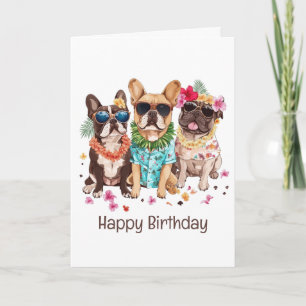 Carte Joyeux anniversaire Hawaiian France Bulldogs Flowe